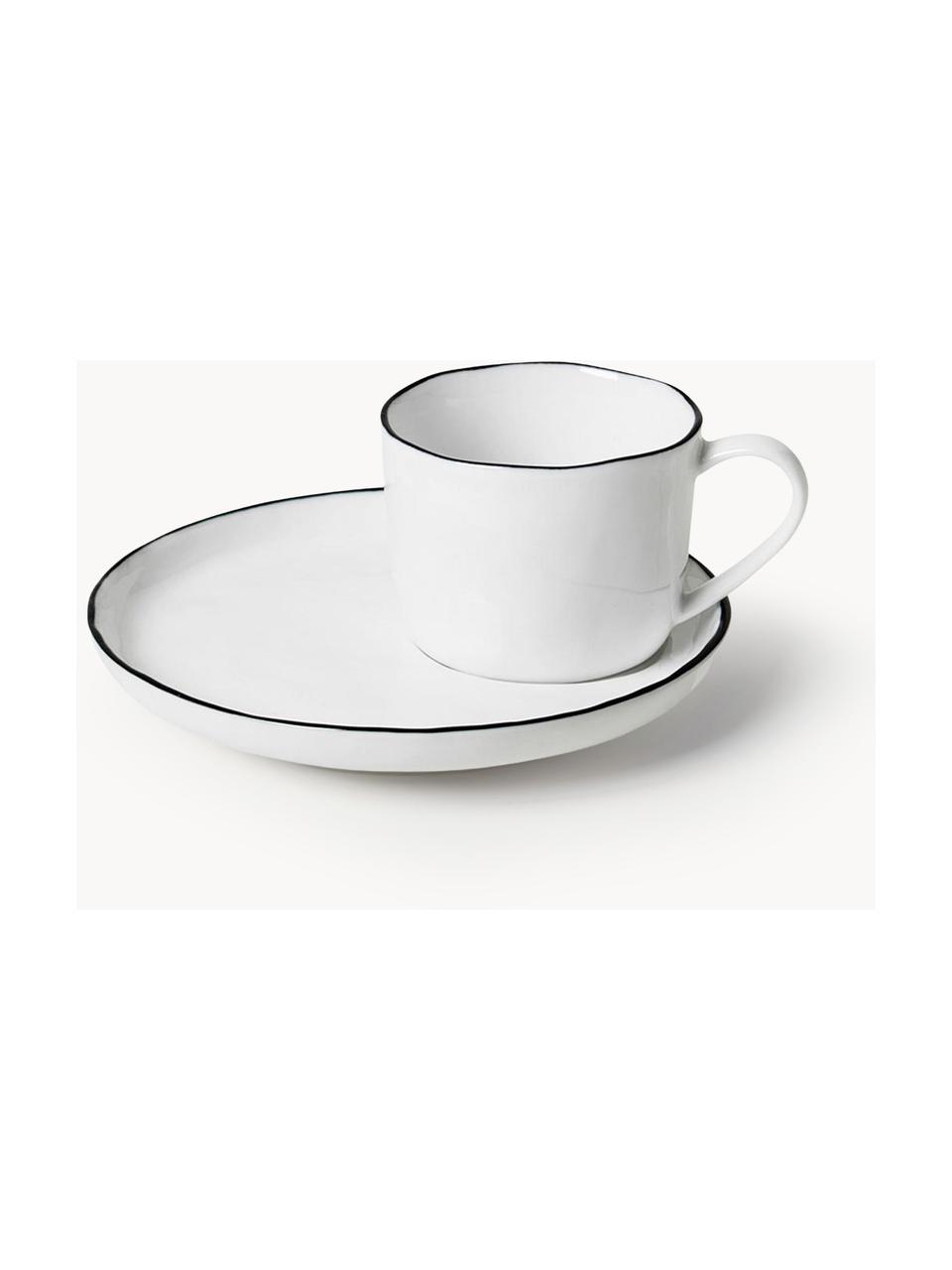 Ręcznie wykonana filiżanka do espresso z porcelany ze spodkiem Salt, Porcelana, Biały, Ø 6 x W 5 cm, 90 ml