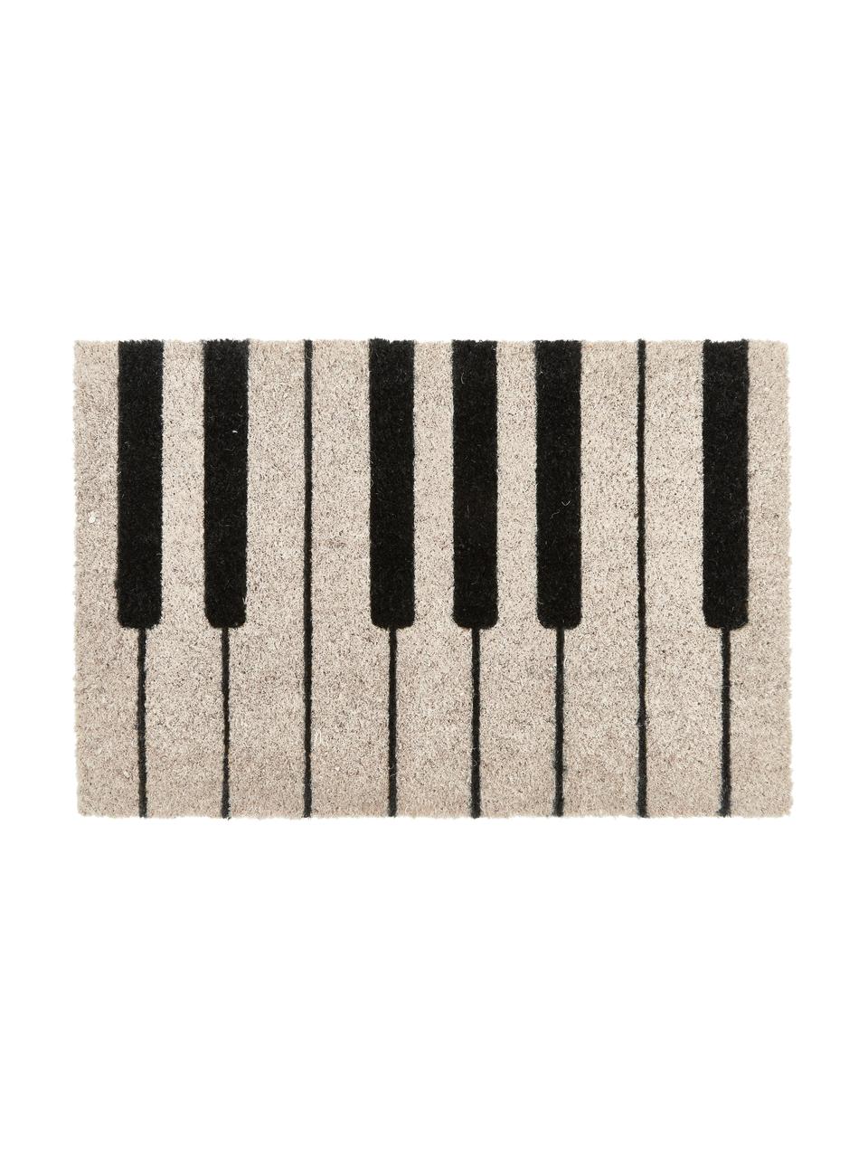 Deurmat Piano, Bovenzijde: kokosvezels, Onderzijde: kunststof (PVC), Zwart, crèmekleurig, B 40 x L 60 cm