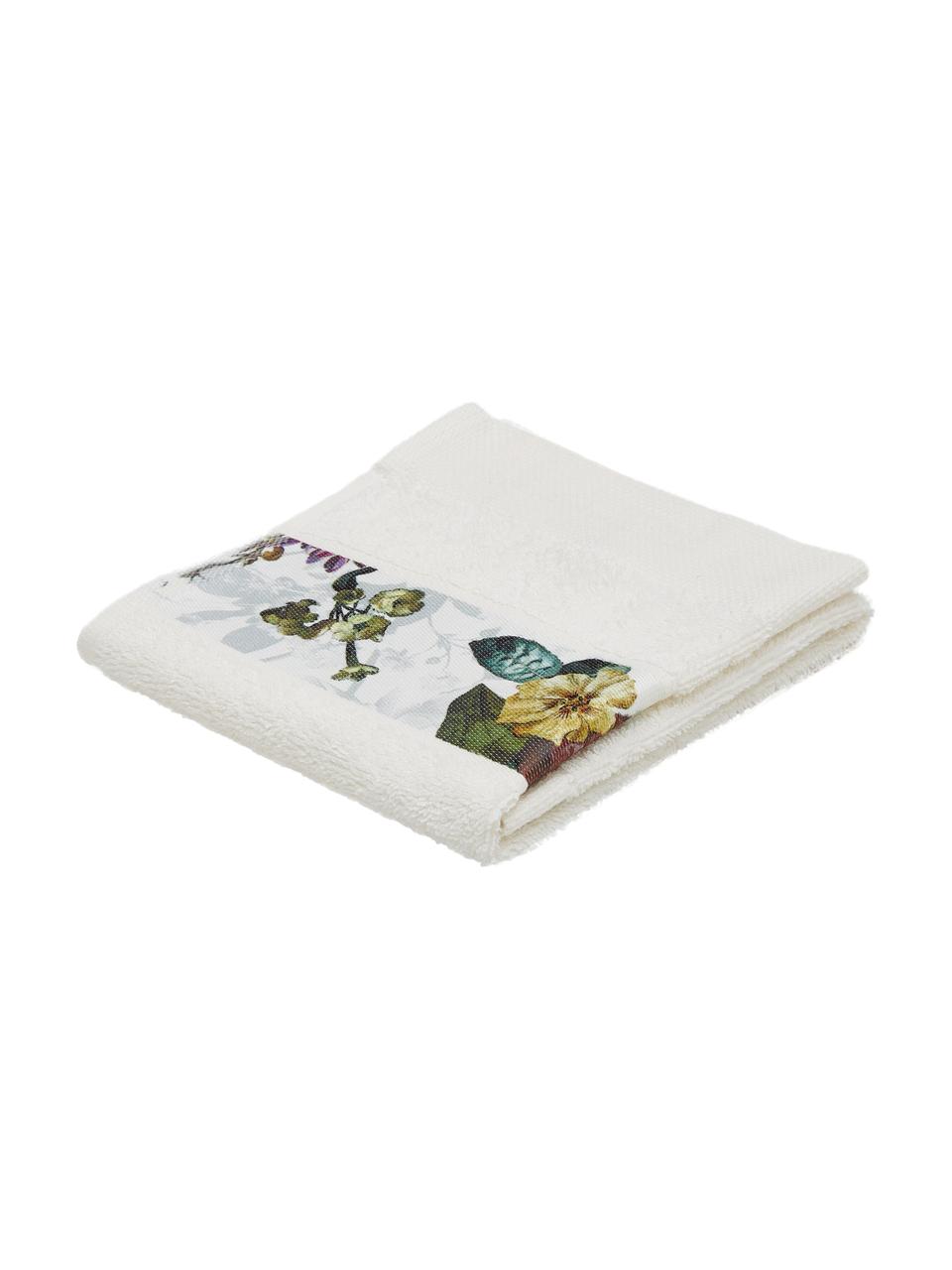 Serviette de toilette blanc crème Fleur, de différentes tailles, 97 % coton, 3 % polyester, Blanc crème, multicolore, Serviette de toilette, larg. 60 x long. 100 cm