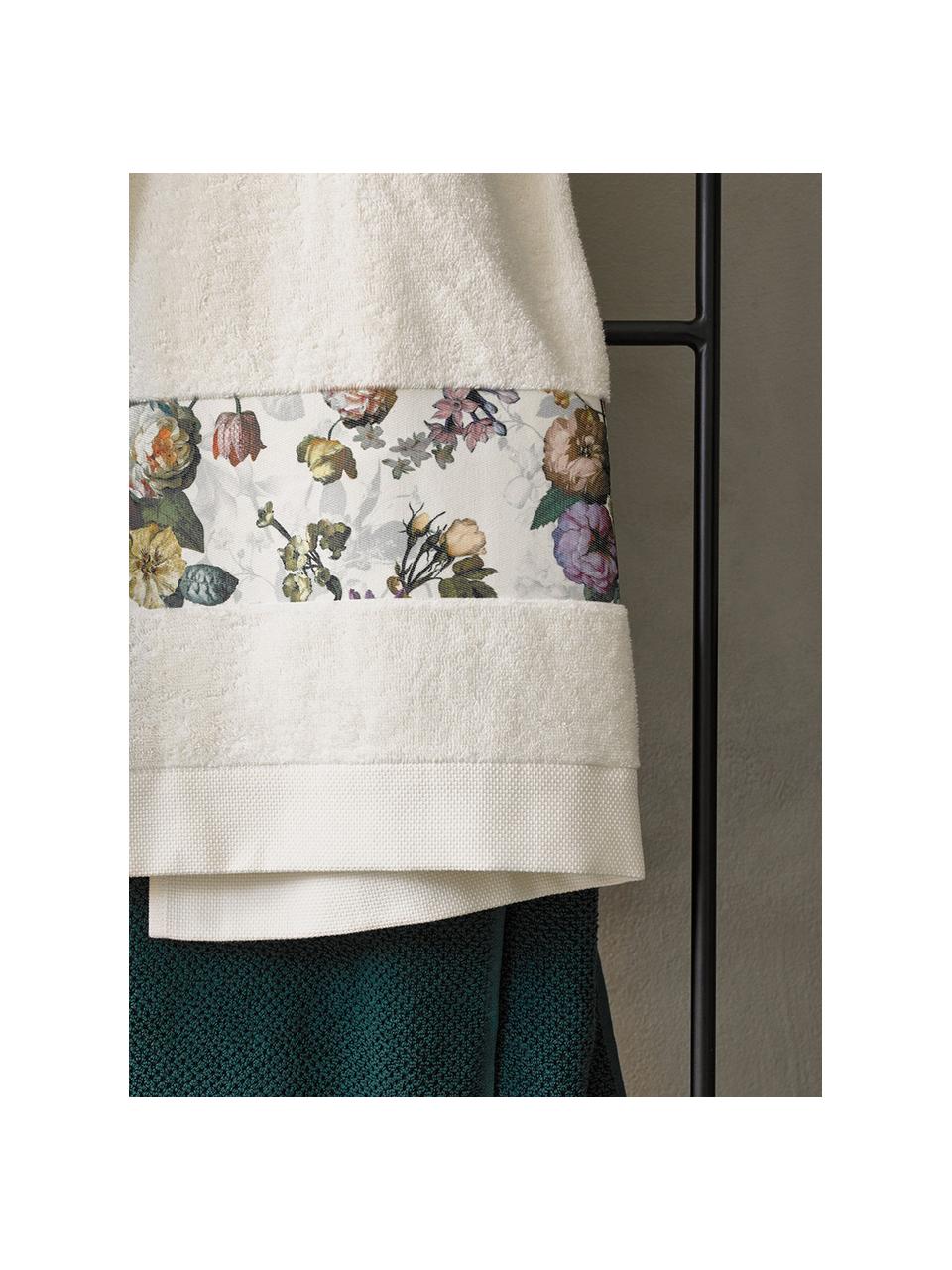 Uterák s kvetinovým okrajom Fleur, 97 %  bavlna, 3 %  polyester, Krémovobiela, viacfarebná, Uterák, Š 60 x D 100 cm