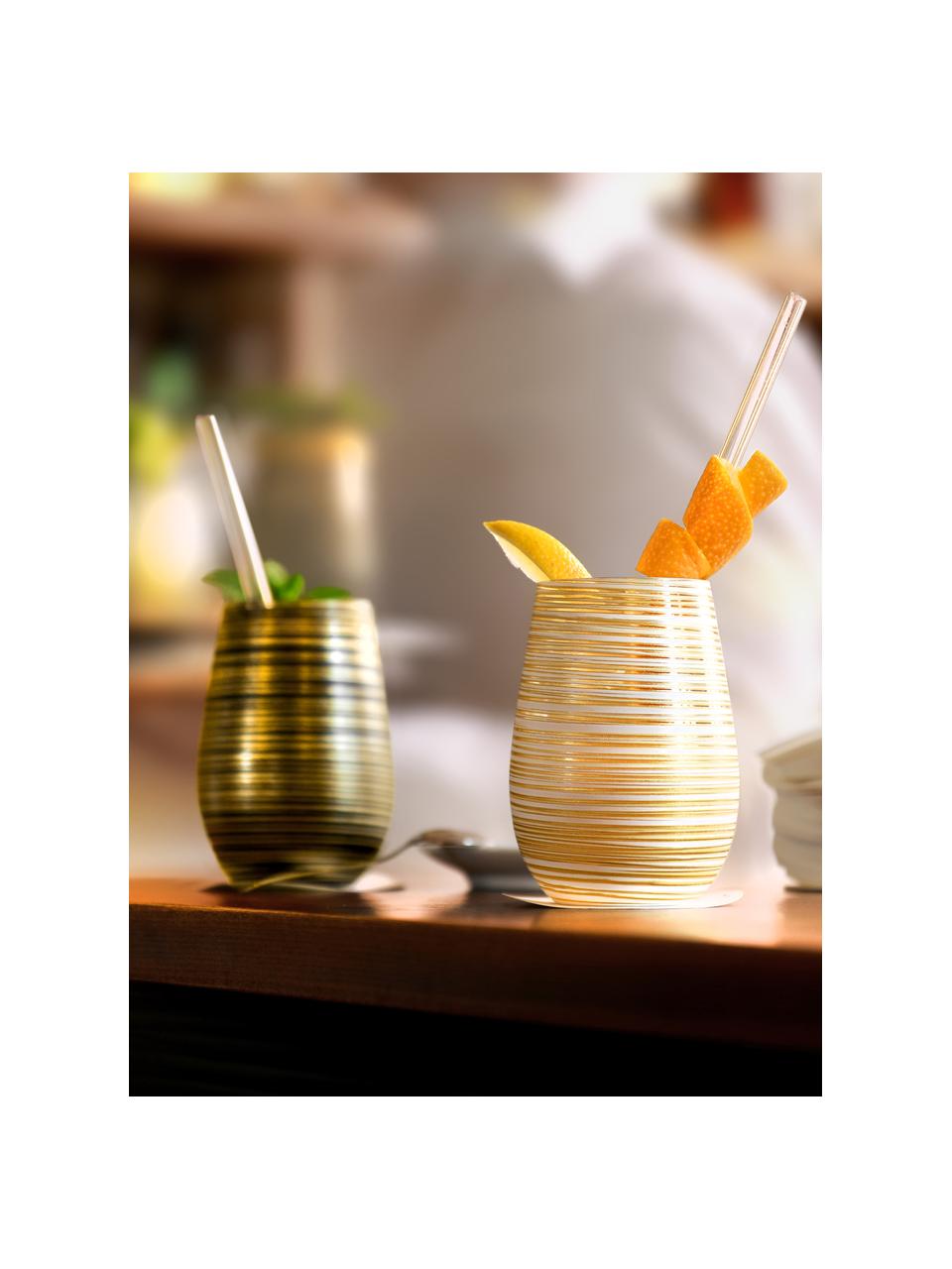 Krištáľové poháre na miešané nápoje Twister, 6 ks, Krištáľové sklo, potiahnuté, Biela, odtiene zlatej, Ø 9 x V 12 cm, 465 ml