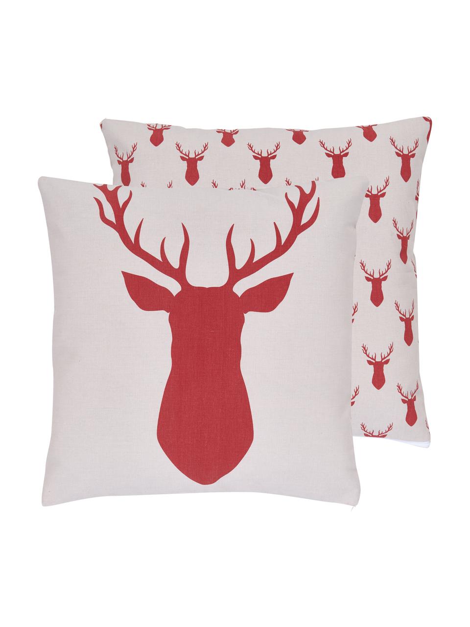 Dwustronna poszewka na poduszkę z bawełny Deer, 100% bawełna, Czerwony, S 45 x D 45 cm