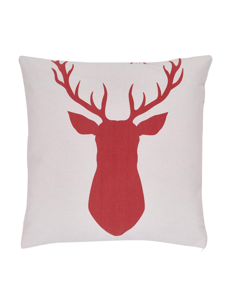 Oboustranný, bavlněný povlak na polštář Deer, Červená, bílá