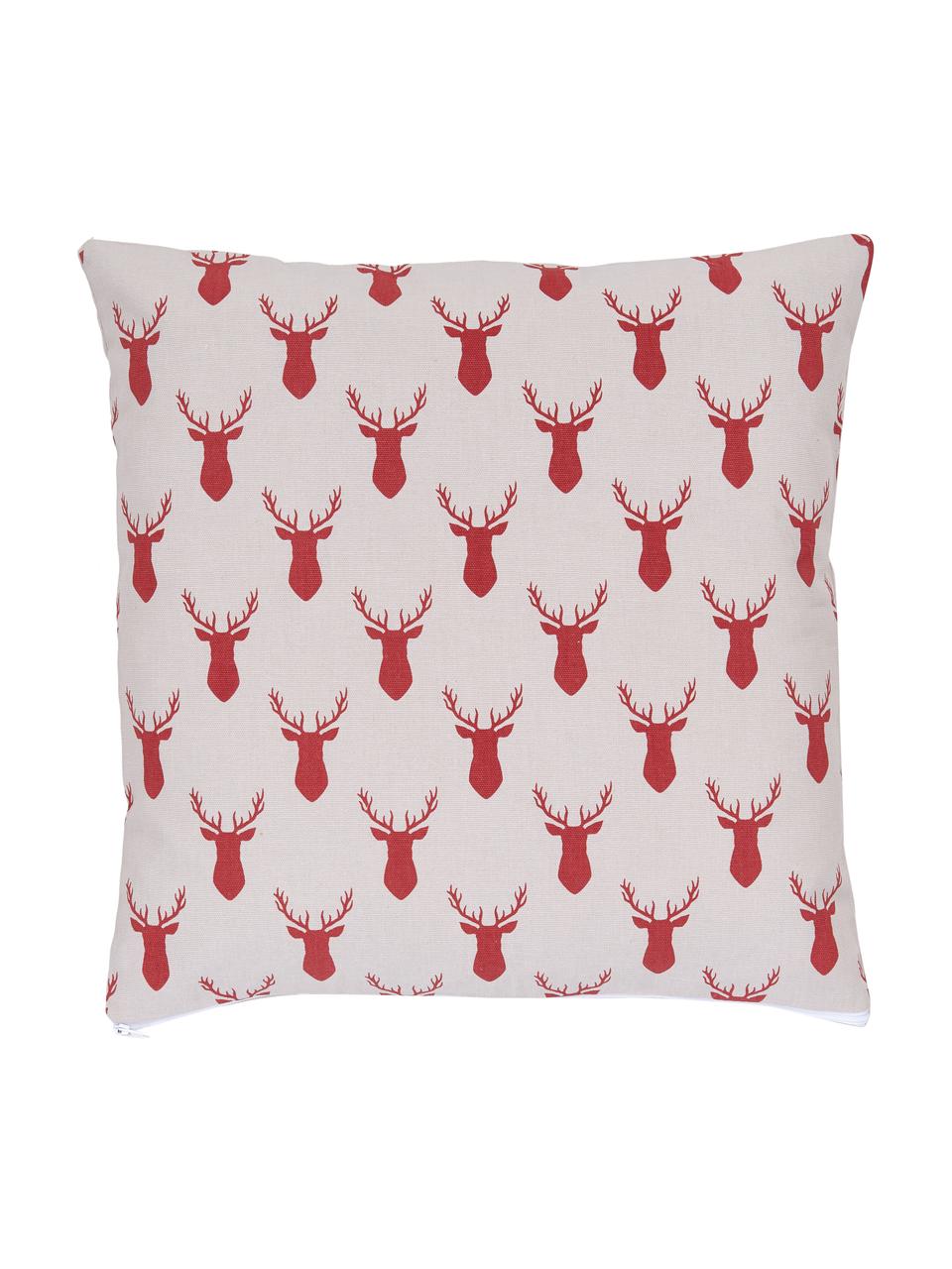 Oboustranný, bavlněný povlak na polštář Deer, Červená, bílá