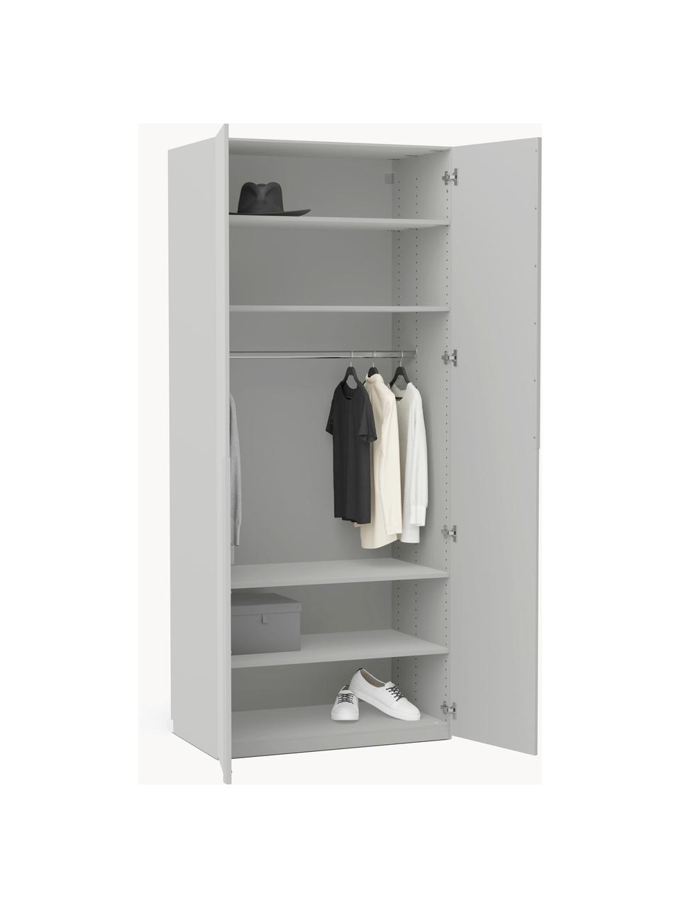 Armario modular Leon, 2 puertas (100 cm), diferentes variantes, Estructura: tablero aglomerado revest, Gris claro, Interior Basic (An 100 x Al 200 cm)