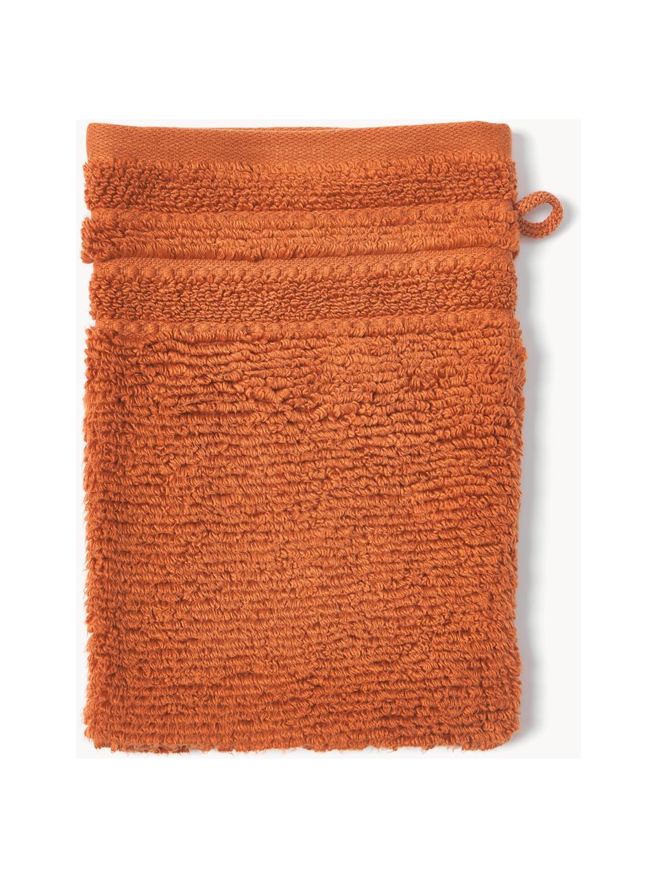 Waschhandschuhe Luxe mit Streifenbordüre, 2 Stück, Terrakotta, Waschhandschuhe, B 16 x L 22 cm