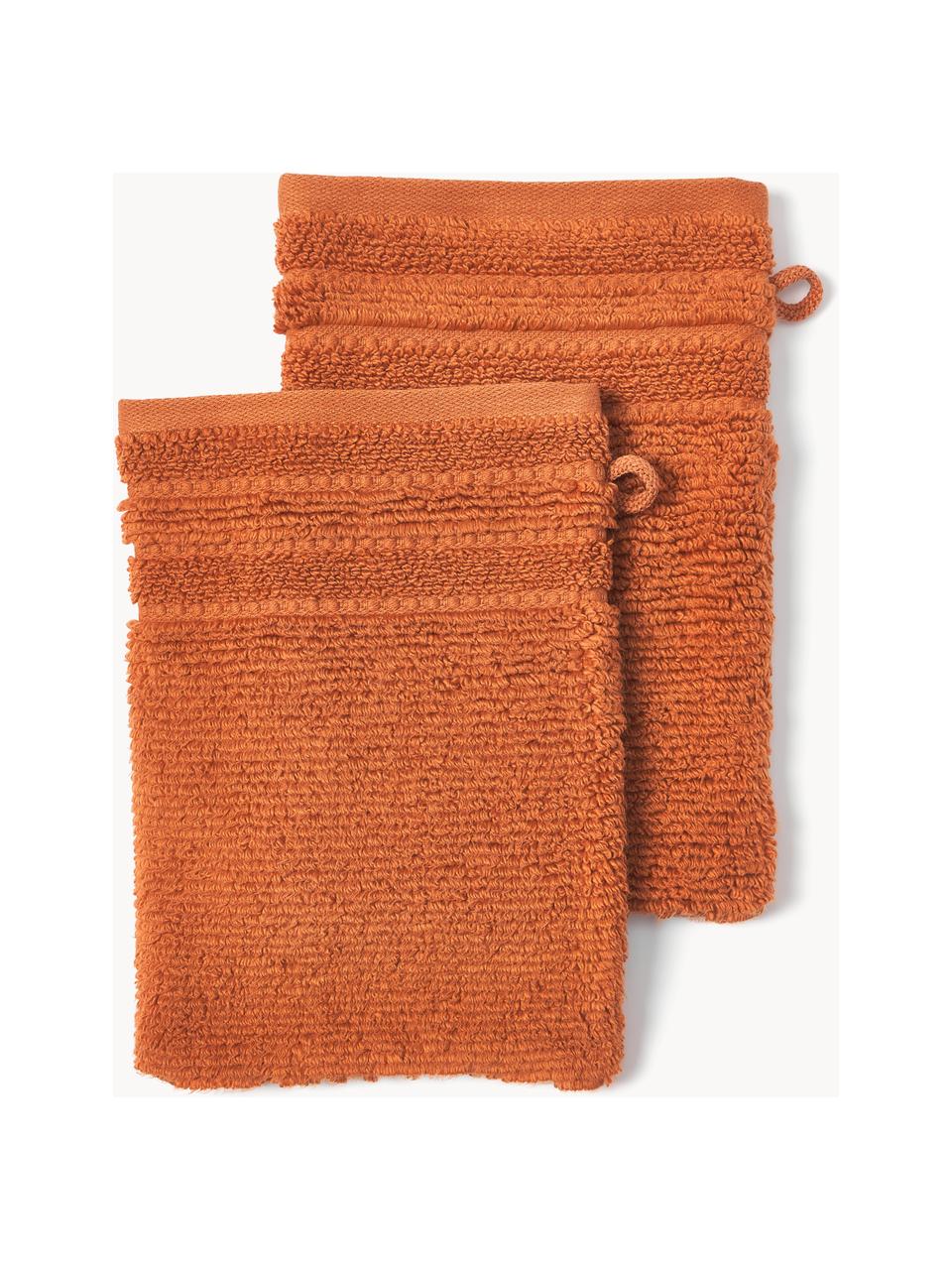 Gants de toilette avec bordure décorative Luxe, 2 pièces, Terracotta, Gant de toilette, larg. 16 x haut. 22 cm