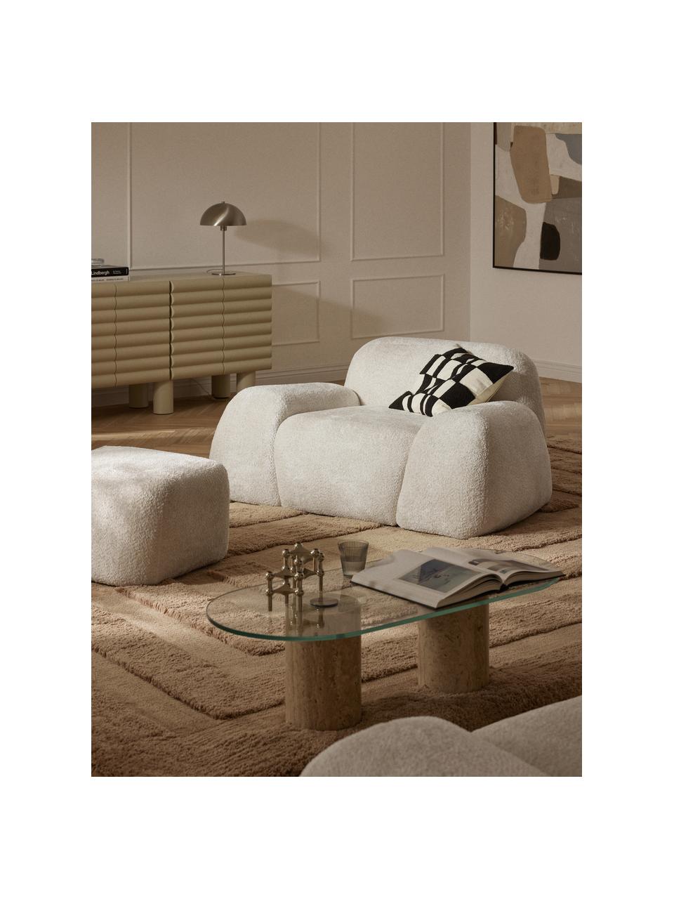 Fauteuil lounge en peluche-bouclette Wolke, Peluche-bouclette blanc cassé, larg. 138 x prof. 105 cm