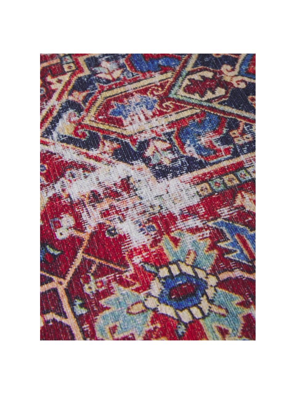 Tappeto vintage in ciniglia Paulo, Retro: 75% policotone, 25% polie, Rosso, blu, beige, Larg. 130 x Lung. 190 cm (taglia S)