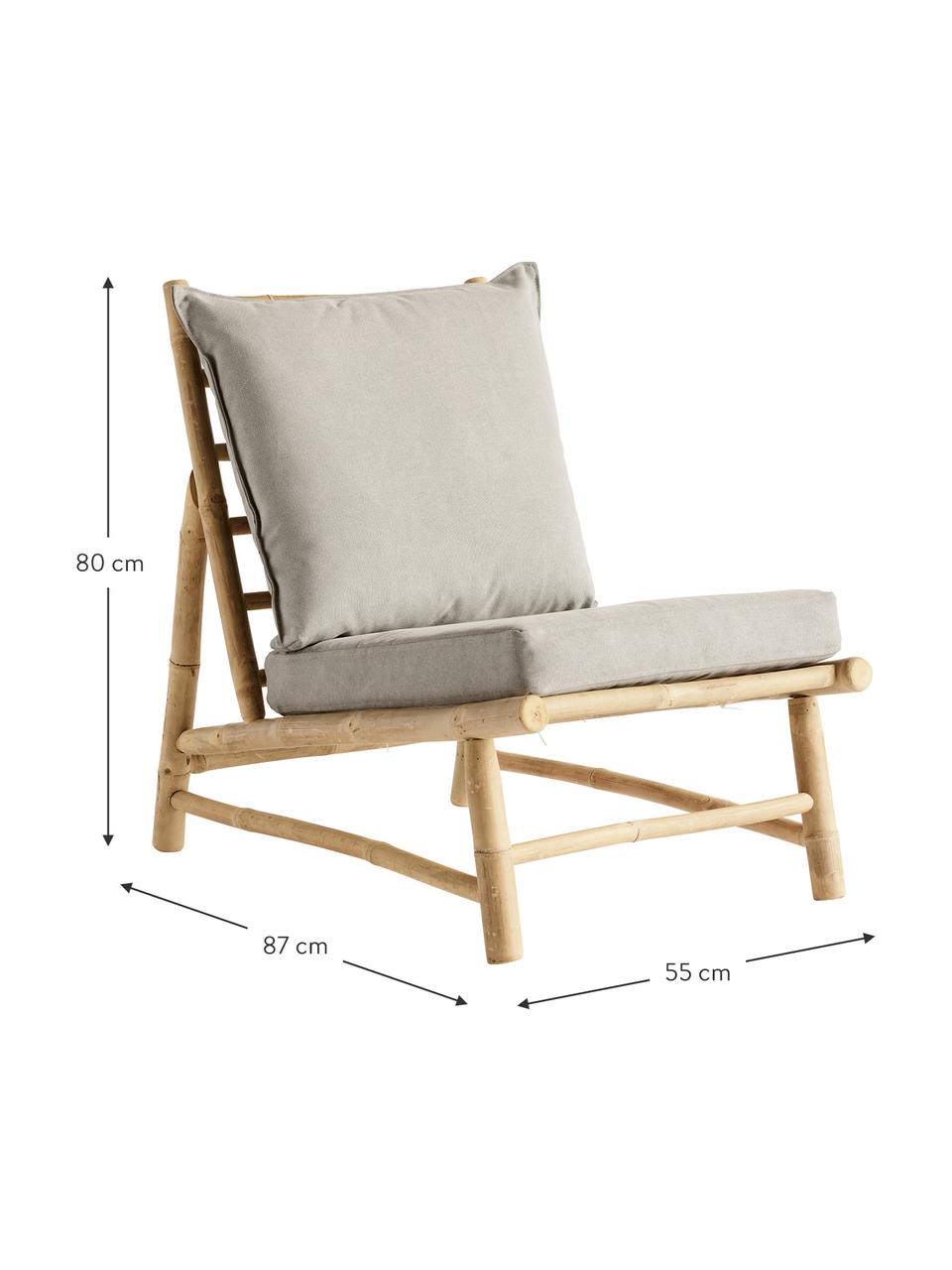 Fotel wypoczynkowy z drewna bambusowego Bamslow, Stelaż: drewno bambusowe, Tapicerka: 100% bawełna, Szary, brązowy, S 55 x G 87 cm