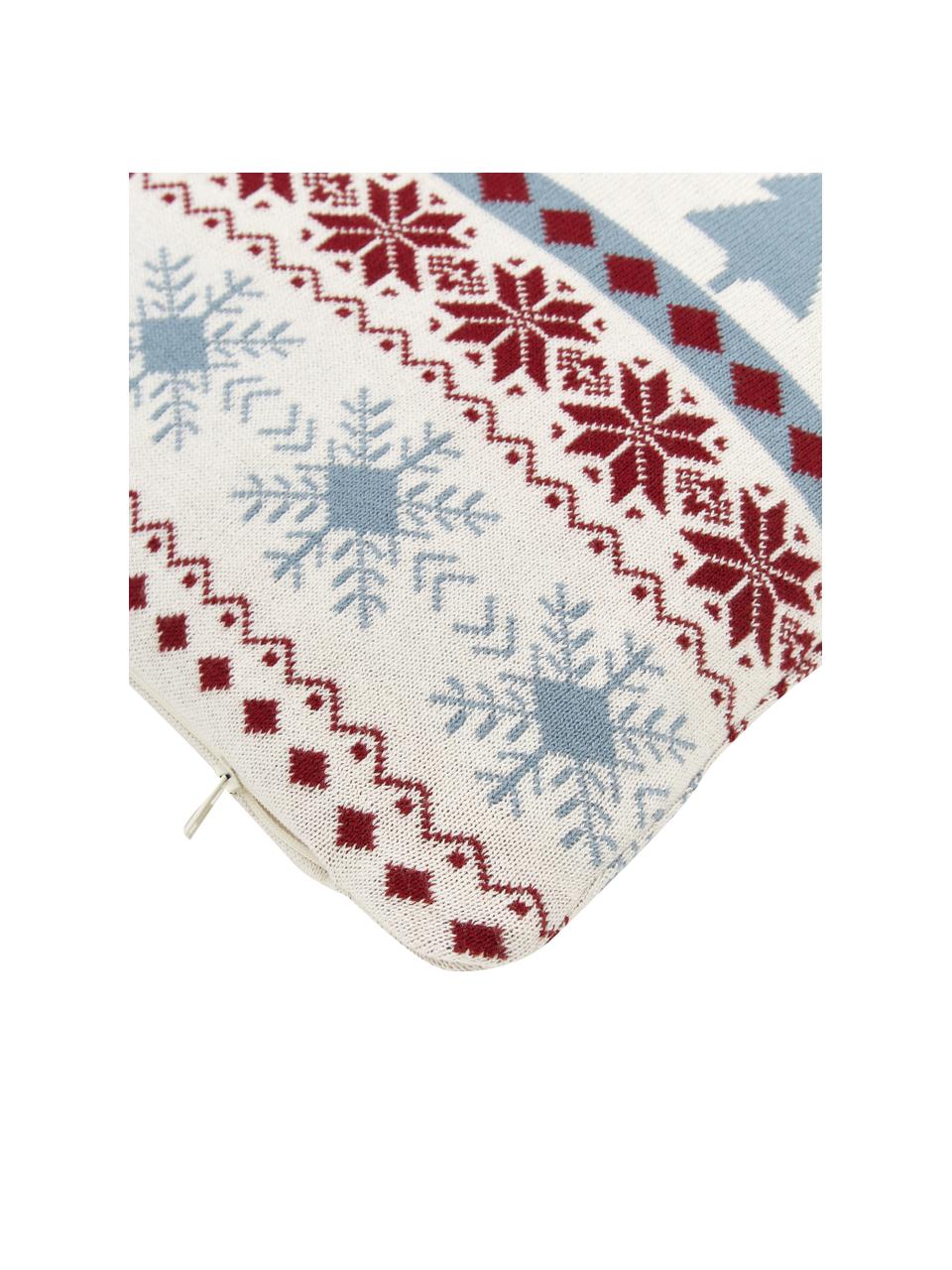 Pletený povlak na polštář se zimním vzorem David, 100% bavlna, Krémová, tmavě červená, modrá, Š 40 cm, D 40 cm