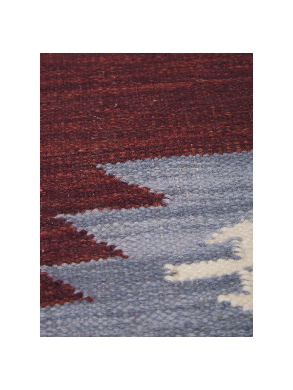 Passatoia kilim in lana tessuta a mano Kilian, 100% lana

Nel caso dei tappeti di lana, le fibre possono staccarsi nelle prime settimane di utilizzo, questo e la formazione di lanugine si riducono con l'uso quotidiano, Rosso scuro, Larg. 80 x Lung. 250 cm