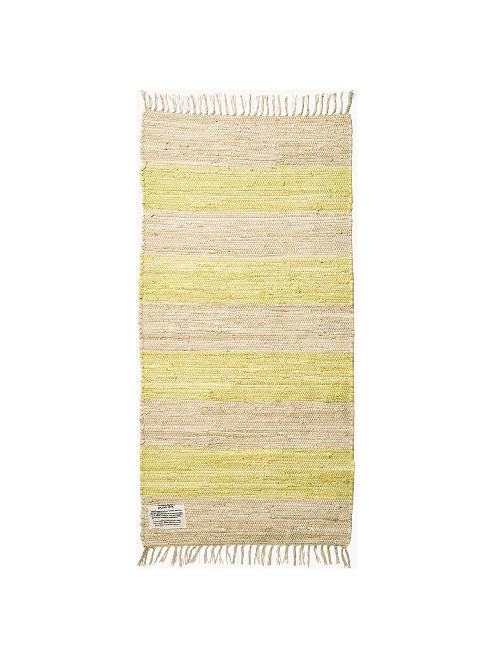 Ręcznie tkany chodnik z bawełny z frędzlami Chindi, 100% bawełna, Jasny żółty, jasny beżowy, S 60 x D 120 cm
