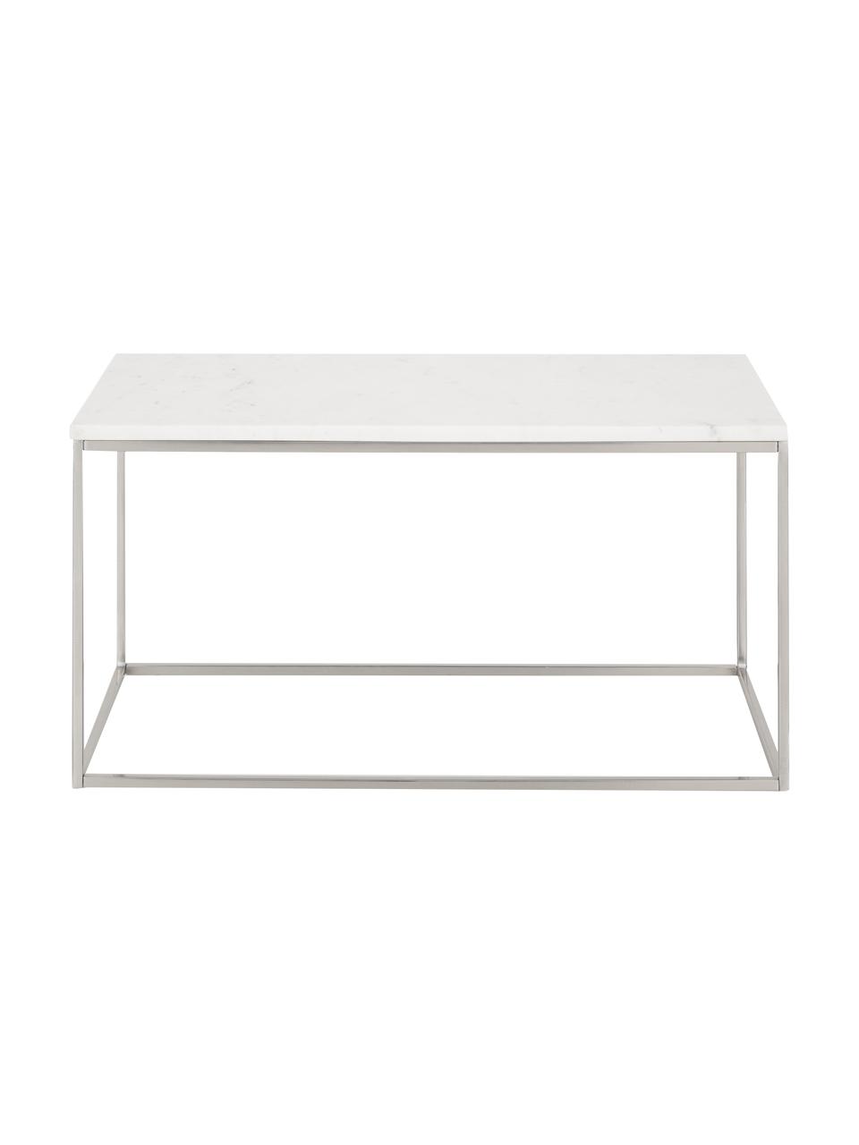 Tavolino da salotto in marmo Alys, Struttura: metallo verniciato a polv, Bianco marmorizzato, argentato, Larg. 80 x Prof. 45 cm