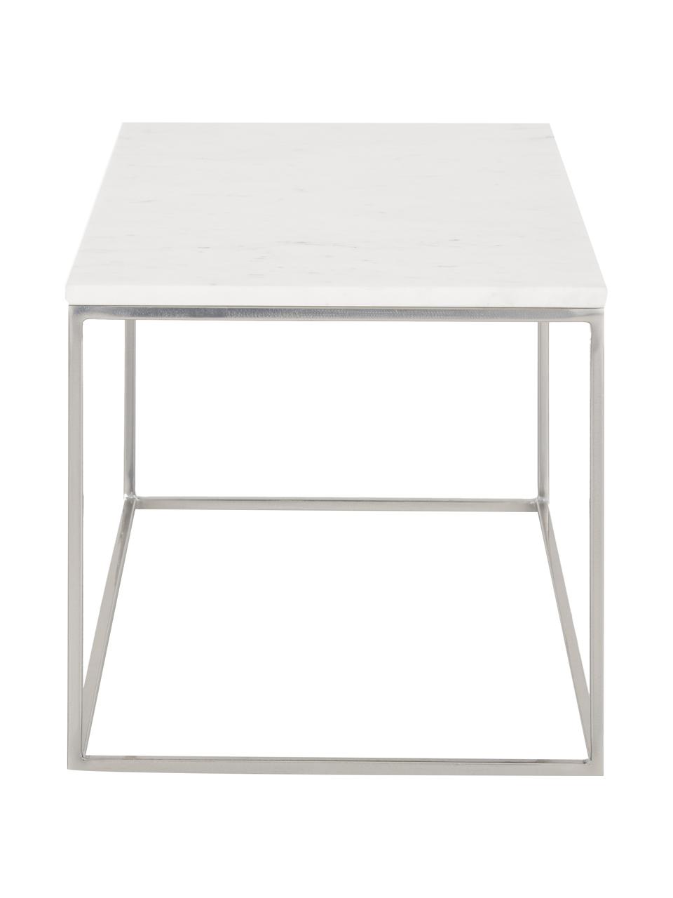 Stolik kawowy z marmuru Alys, Blat: marmur, Stelaż: metal malowany proszkowo, Biały, marmurowy, odcienie srebrnego, S 80 x G 45 cm