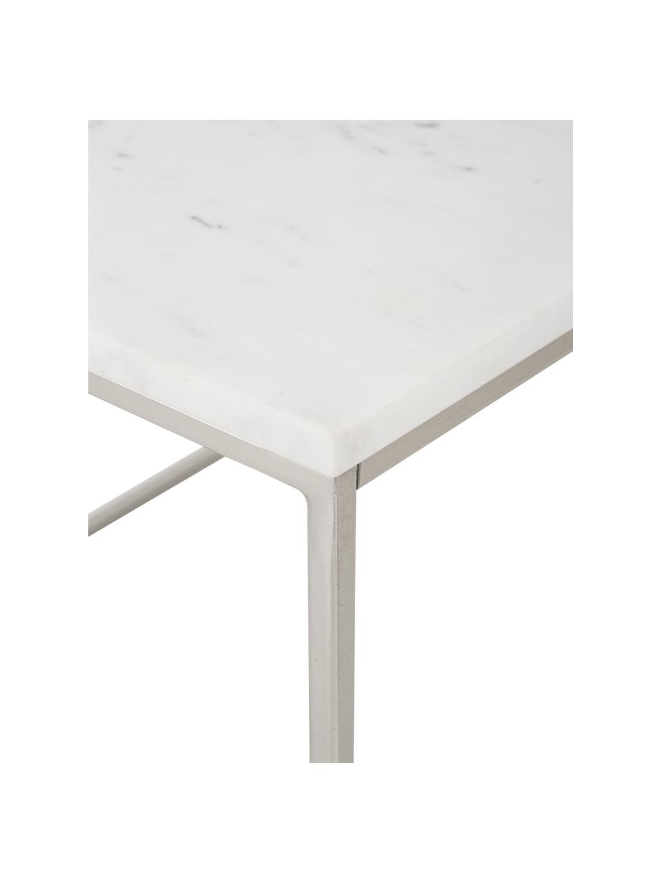 Marmor-Couchtisch Alys, Tischplatte: Marmor, Gestell: Metall, pulverbeschichtet, Weiß, marmoriert, Silberfarben, B 80 x T 45 cm