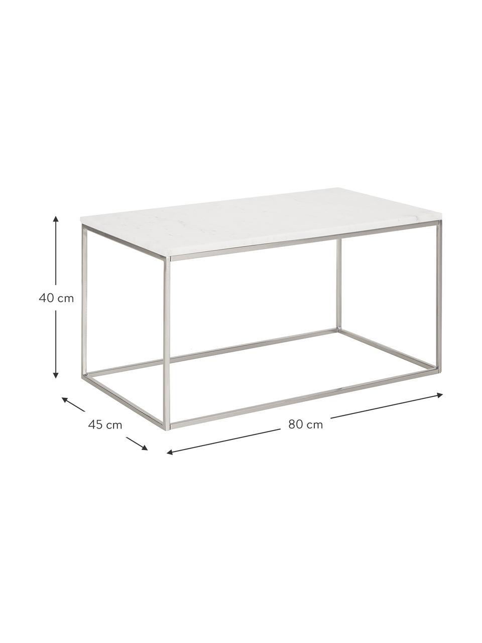 Mramorový konferenční stolek Alys, Bílá, mramorovaná, stříbrná, Š 80 cm, H 45 cm