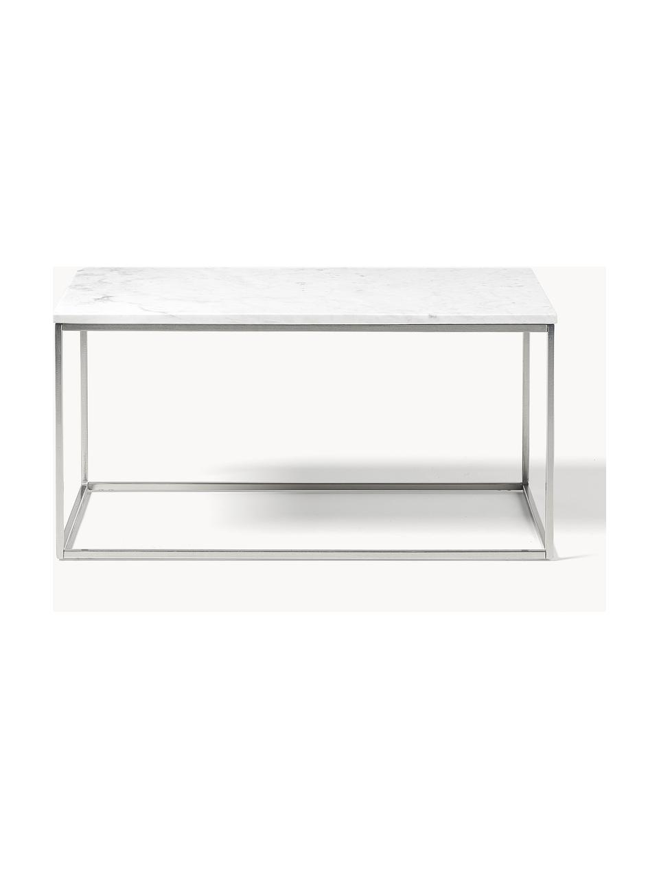 Table basse en marbre Alys, Blanc marbré, argenté, larg. 80 x prof. 45 cm