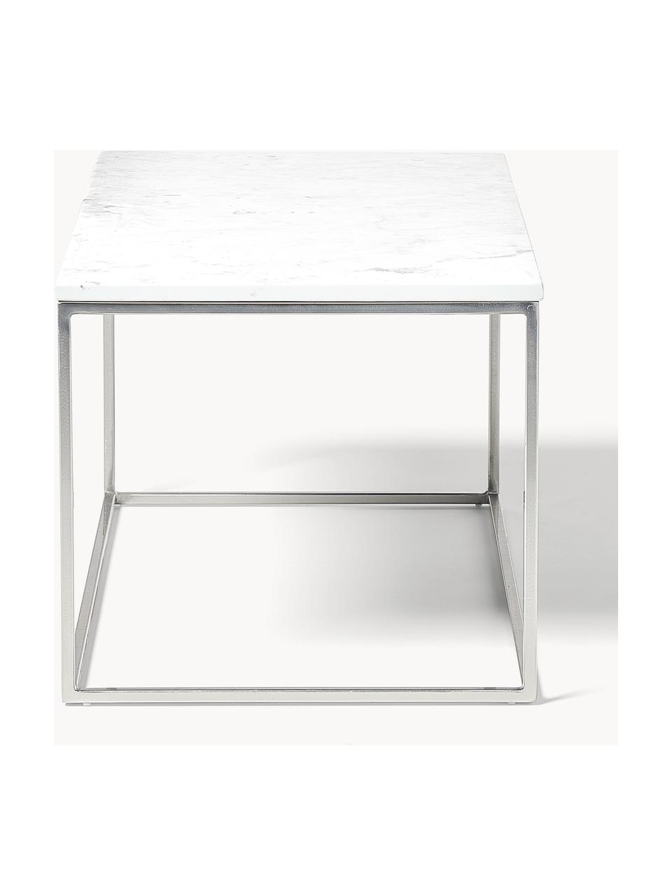 Marmor-Couchtisch Alys, Tischplatte: Marmor, Gestell: Metall, pulverbeschichtet, Weiß marmoriert, Silberfarben, B 80 x T 45 cm
