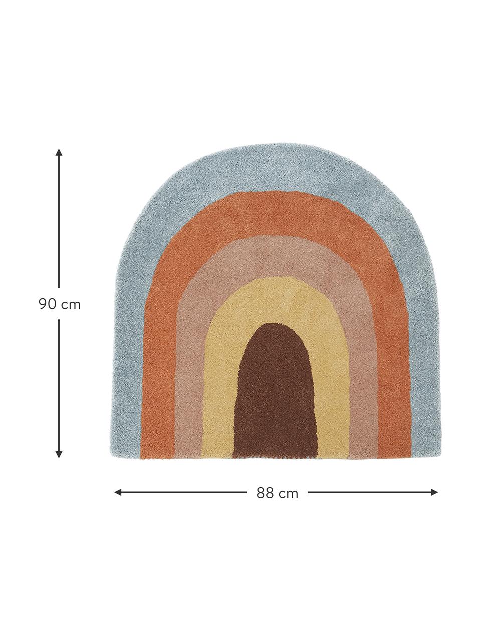 Kinderwollen vloerkleed Rainbow in de vorm van een regenboog, 80% wol, 20% katoen

Bij wollen vloerkleden kunnen vezels loskomen in de eerste weken van gebruik, dit neemt af door dagelijks gebruik en pluizen wordt verminderd., Meerkleurig, B 88 x L 90 cm