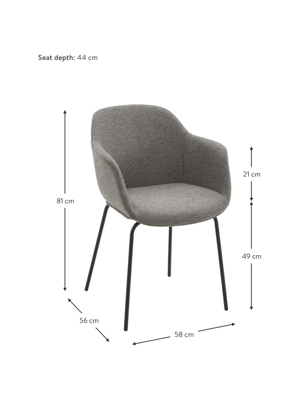 Židle s područkami s úzkým skořepinovým sedákem Fiji, Tmavě šedá, Š 58 cm, H 56 cm