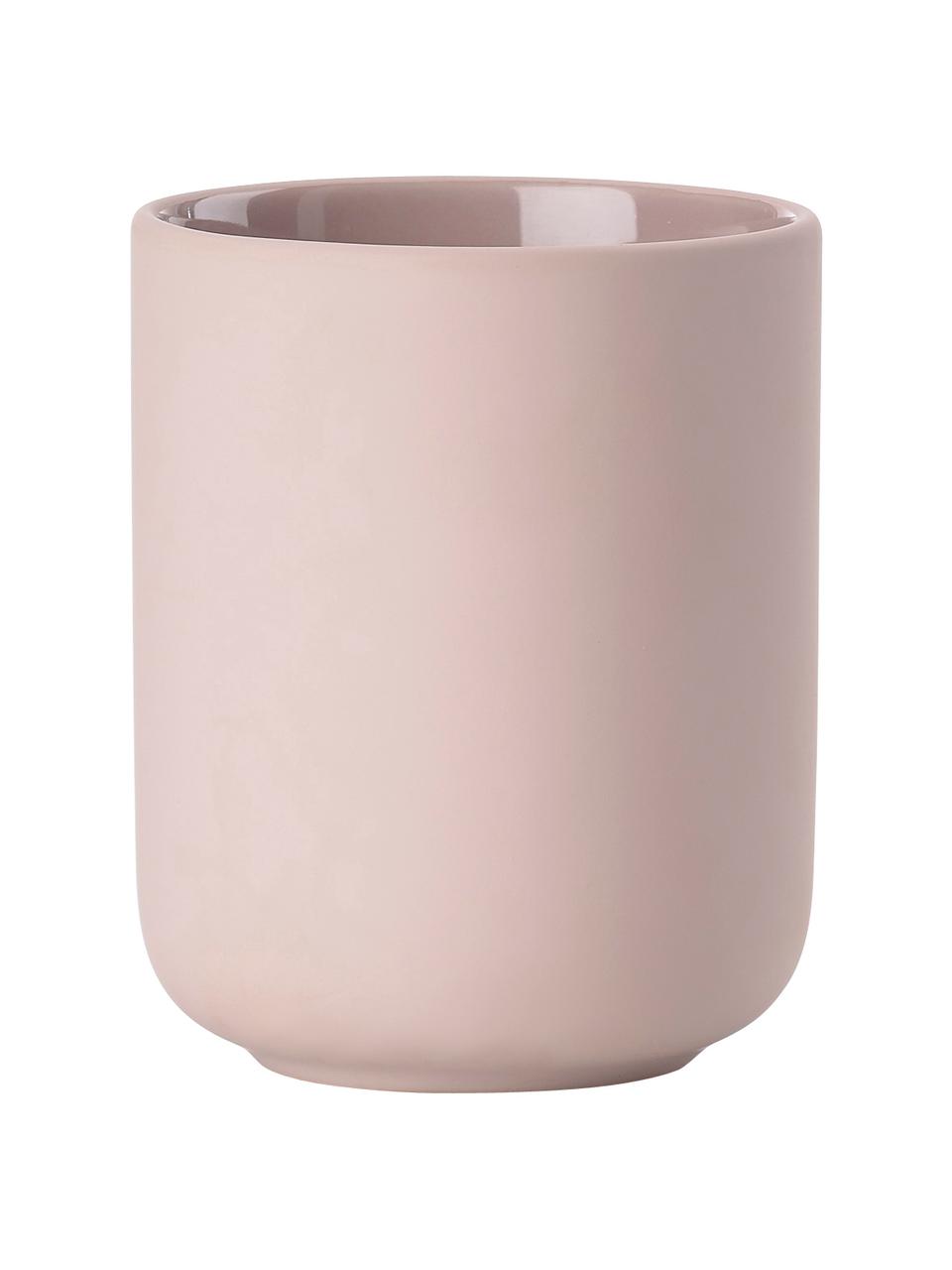 Zahnputzbecher Ume aus Steingut, Steingut überzogen mit Soft-touch-Oberfläche (Kunststoff), Rosa, Ø 8 x H 10 cm