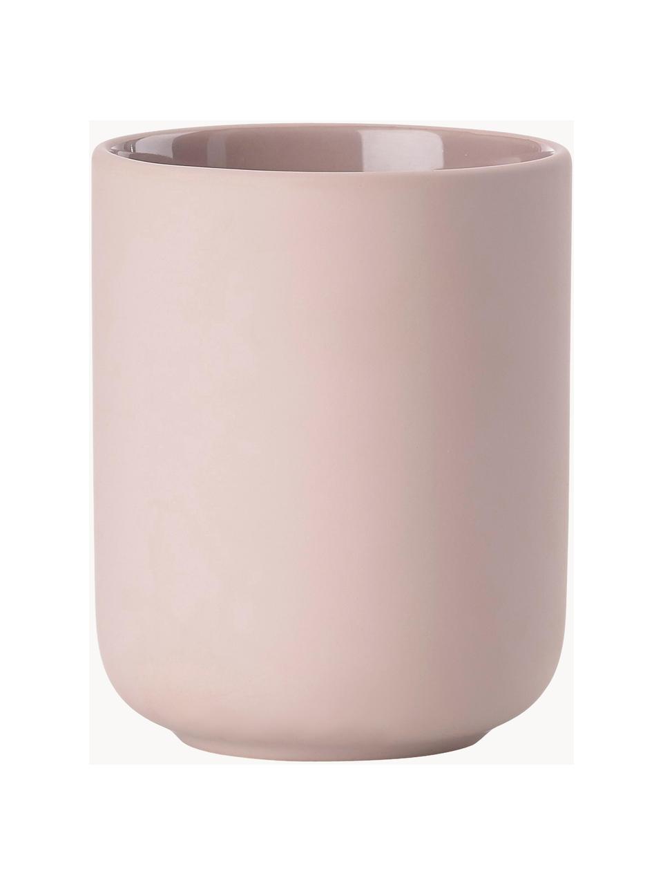 Porta spazzolini in gres Ume, Gres rivestito con superficie soft-touch (materiale sintetico), Rosa, Ø 8 x Alt. 10 cm