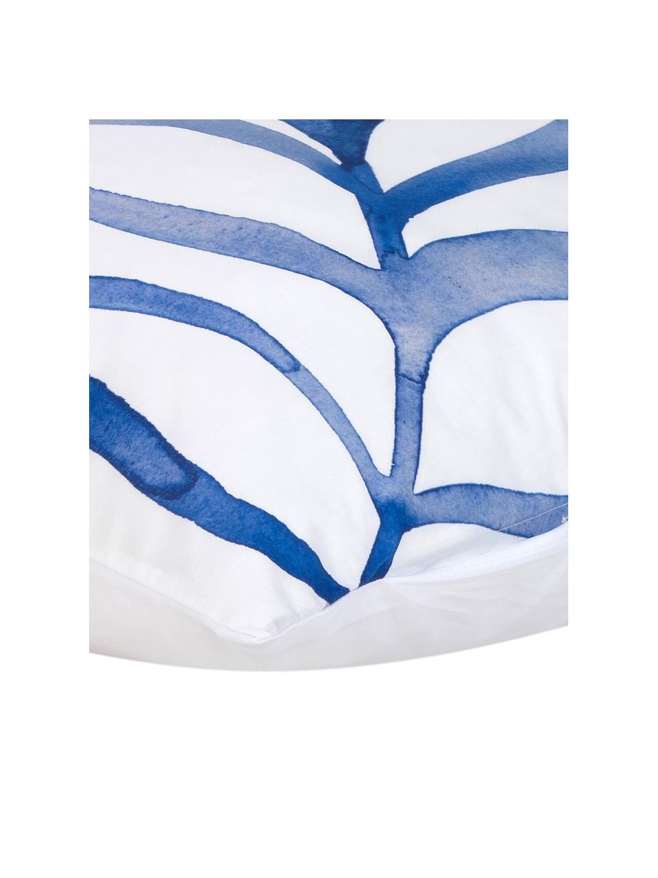 Obliečka na vankúš z bavlneného perkálu s listovným vzorom Francine, 2 ks, Predná strana: modrá, biela Zadná strana: biela, Š 40 x D 80 cm