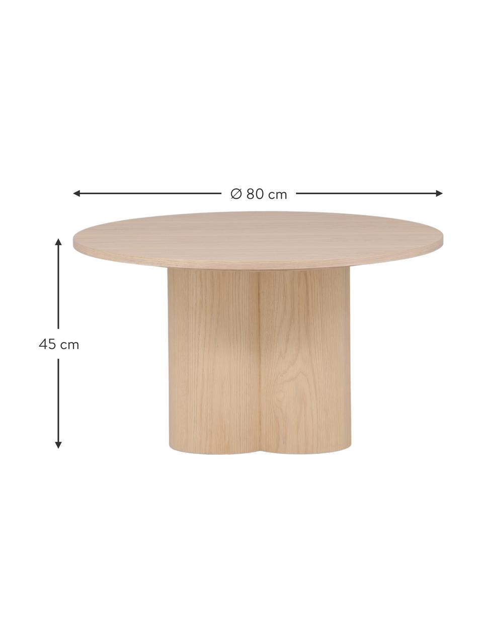 Mesa de centro redonda de madera Olivia, Tablero de fibras de densidad media (MDF), Madera barnizada claro, Ø 80 cm