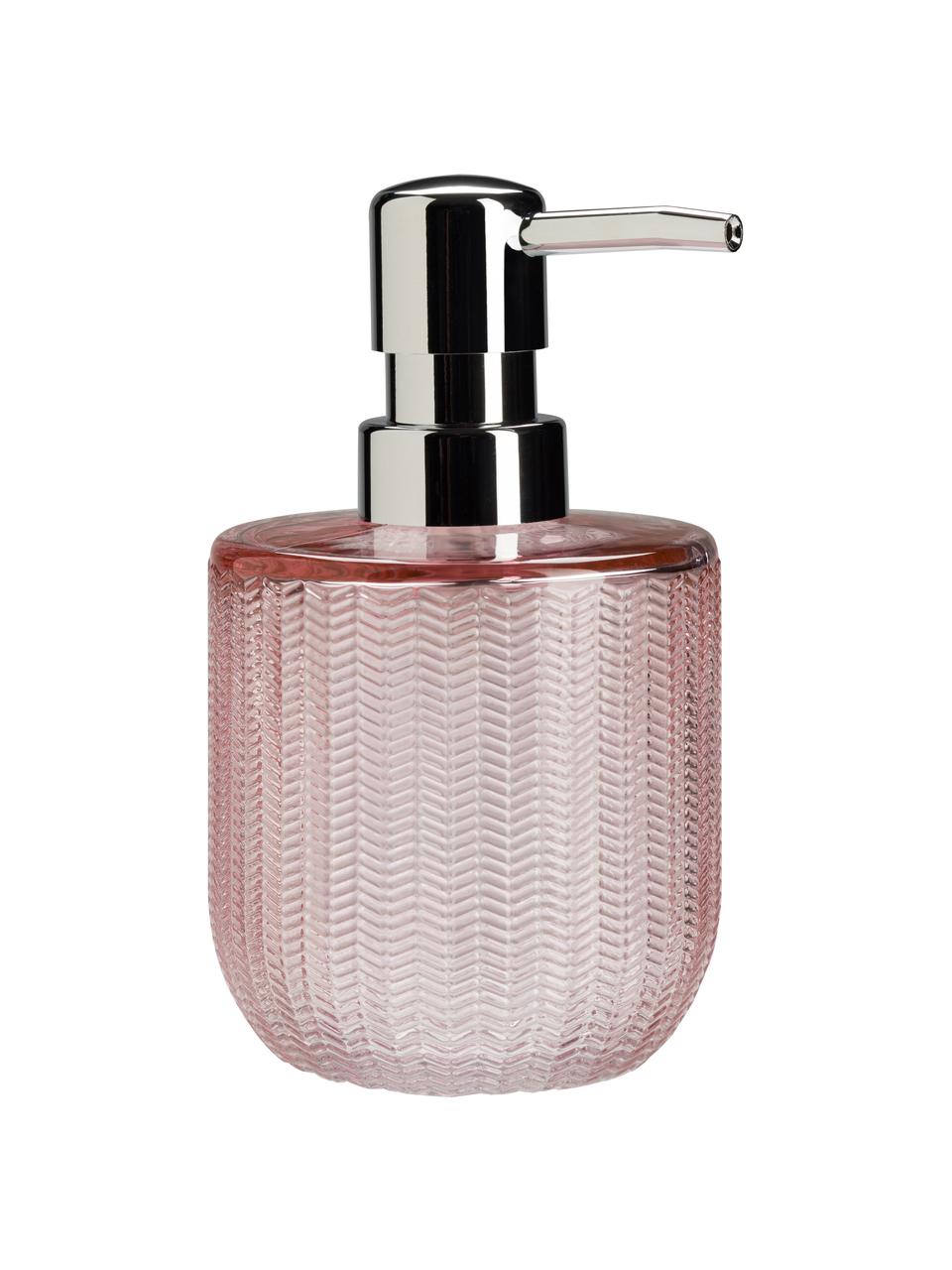 Dispenser sapone in vetro Emilia, Testa della pompa: metallo, Rosa, Ø 8 x Alt. 15 cm