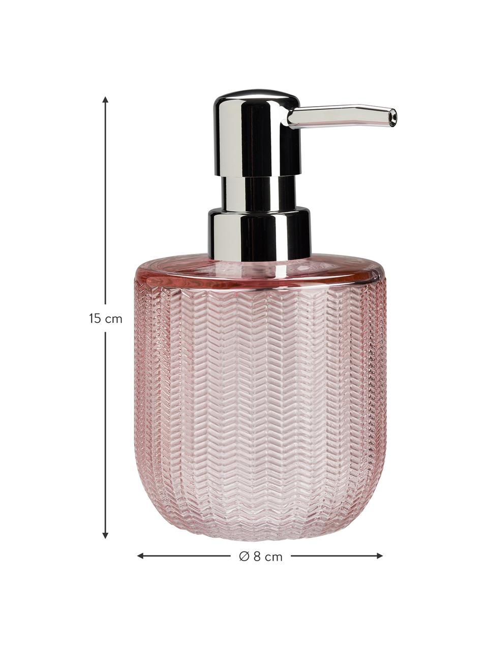 Dispenser sapone in vetro Emilia, Testa della pompa: metallo, Rosa, Ø 8 x Alt. 15 cm
