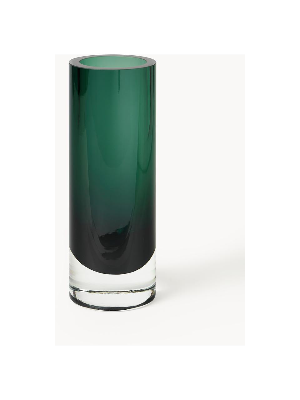 Vase en verre soufflé bouche Nicola, Verre sodocalcique soufflé bouche, Vert foncé, transparent, Ø 8 x haut. 22 cm