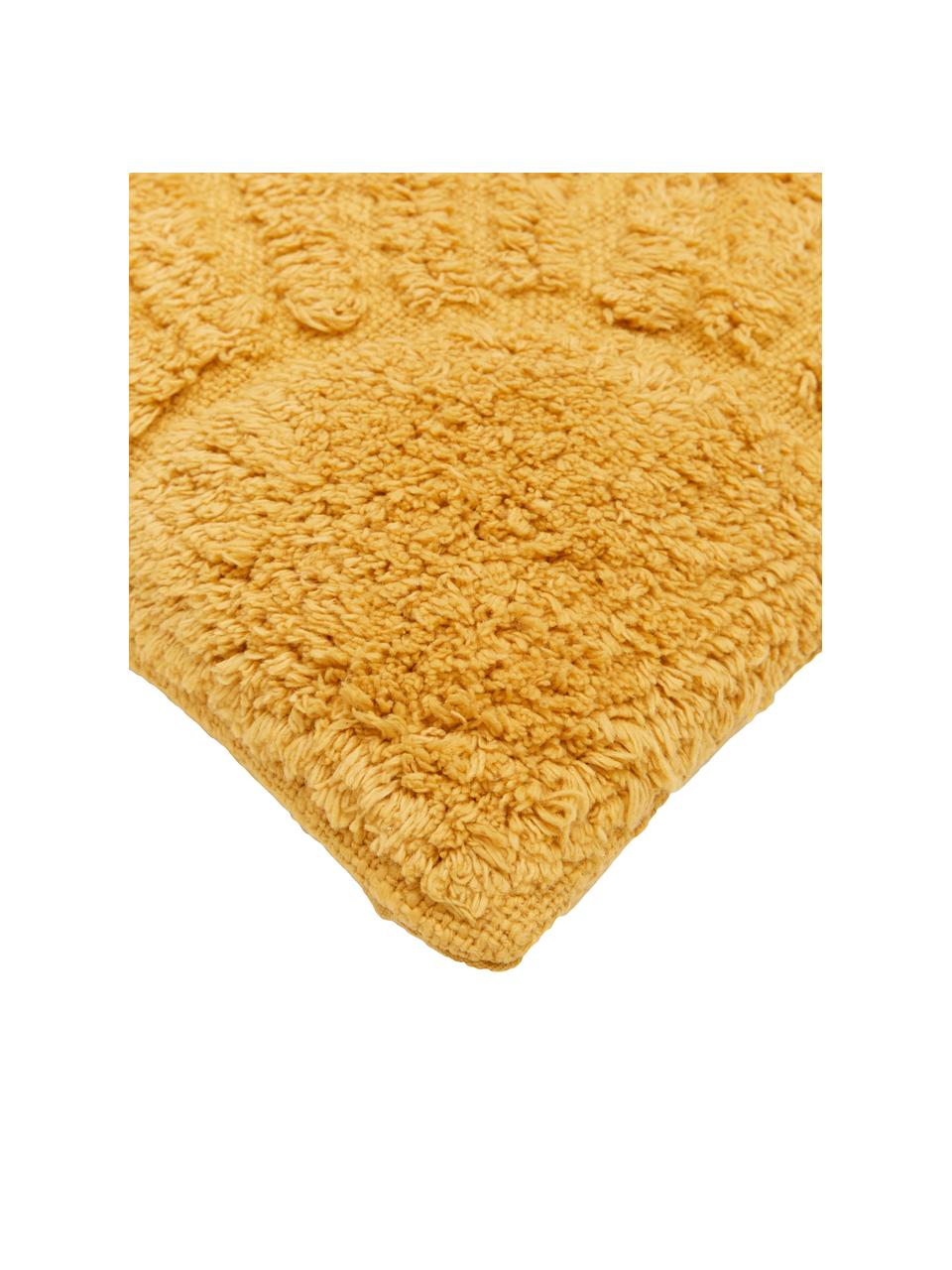 Katoenen kussenhoes Ilari met hoog-laag structuur, 100% katoen, Geel, B 45 x L 45 cm