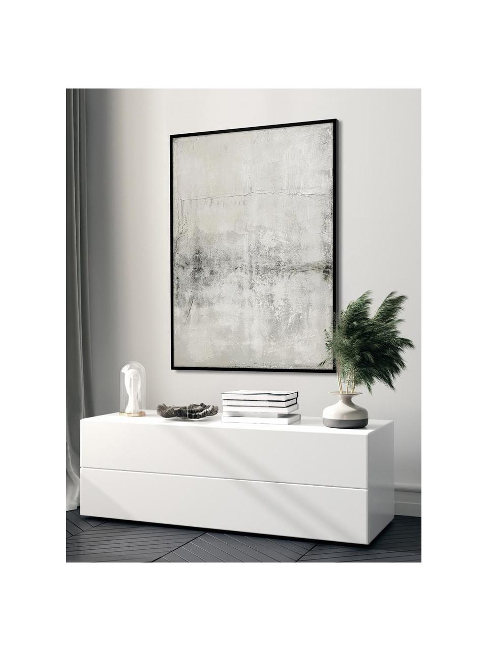 Quadro su tela dipinto a mano con cornice in legno Simple Living, Immagine: vernice acrilica, Cornice: legno di quercia, rivesti, Tonalità grigie, nero, Larg. 92 x Alt. 120 cm