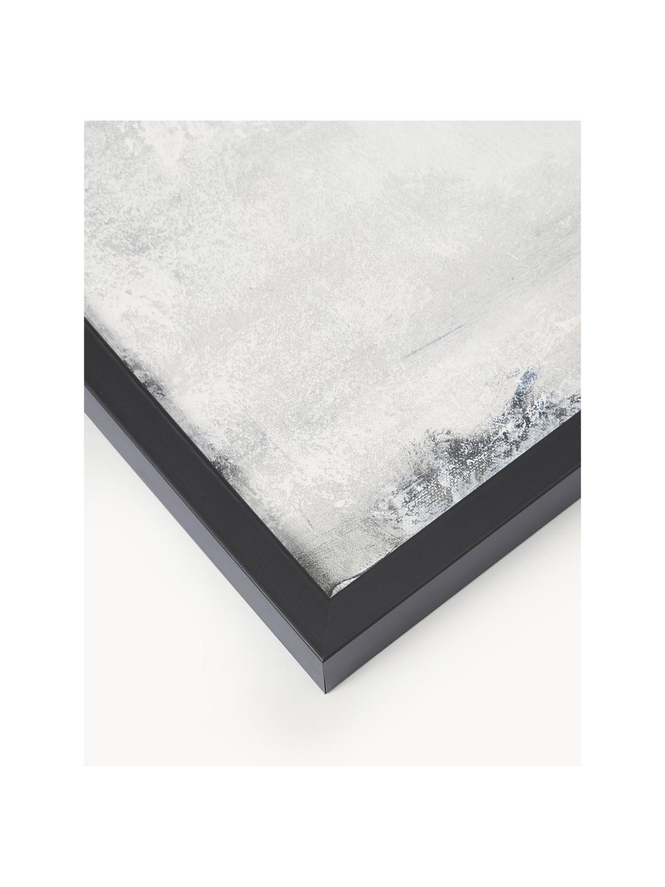 Handbeschilderde canvasdoek Simple Living met houten frame, Lijst: eikenhout, gecoat, Grijstinten, zwart, B 92 x H 120 cm