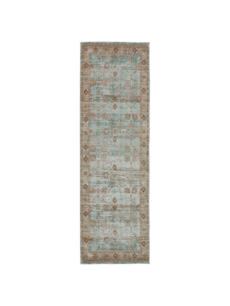 Ręcznie tkany chodnik szenilowy w stylu vintage Rimini, Turkusowy, taupe, brązowy, S 80 x D 250 cm
