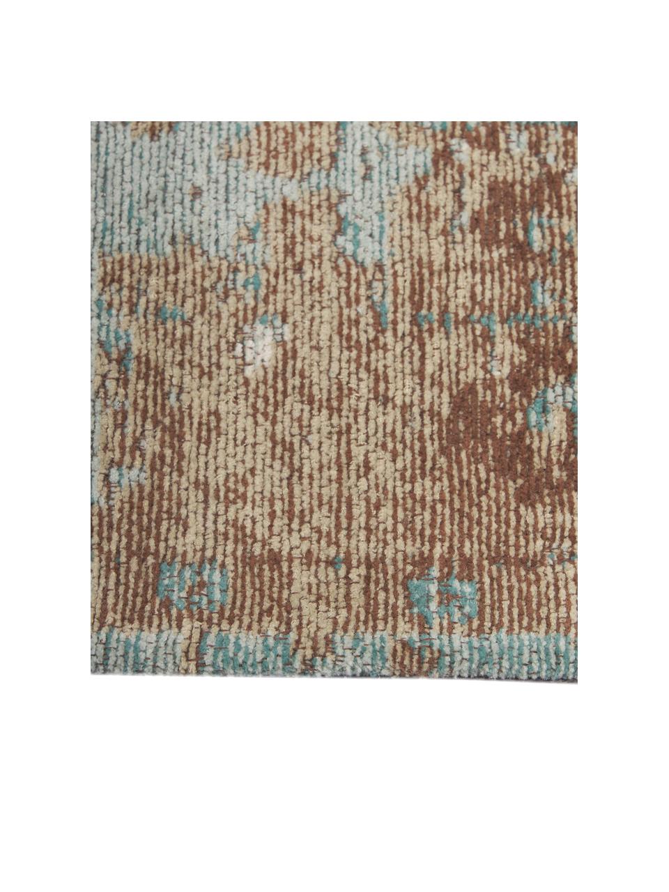 Tapis de couloir vintage chenille tissé main Rimini, Turquoise, taupe, brun, larg. 80 x long. 250 cm