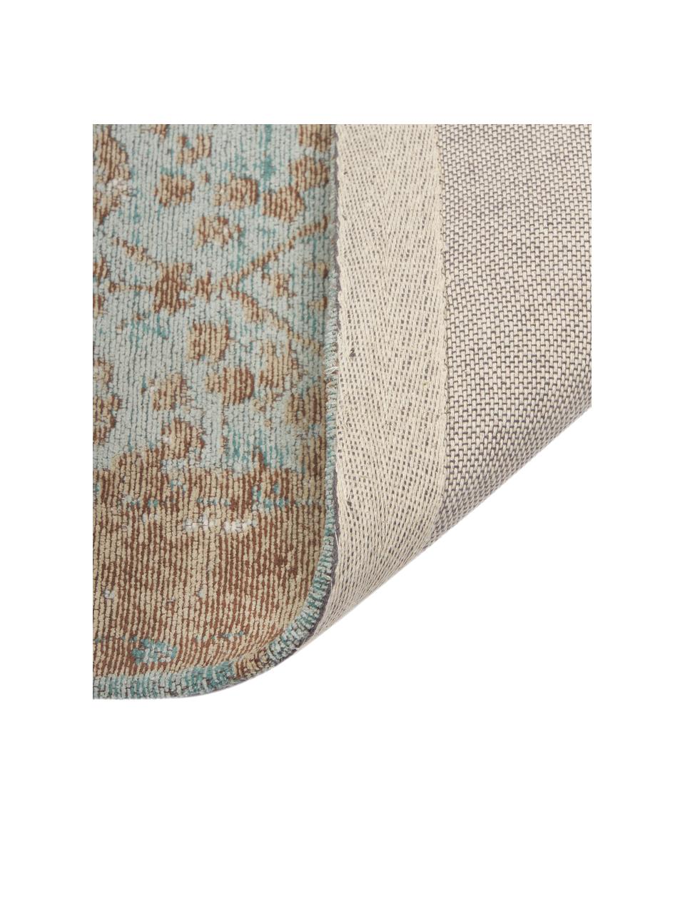 Tapis de couloir vintage chenille tissé main Rimini, Turquoise, taupe, brun, larg. 80 x long. 250 cm