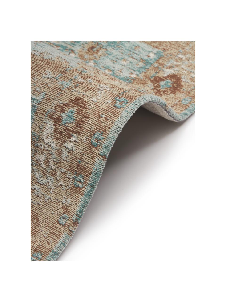 Tapis de couloir vintage chenille tissé main Rimini, Turquoise, taupe, brun, larg. 80 x long. 250 cm