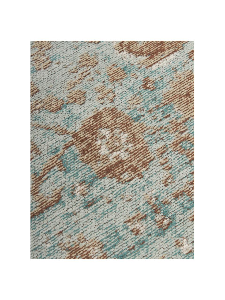 Tapis de couloir vintage chenille tissé main Rimini, Turquoise, taupe, brun, larg. 80 x long. 250 cm