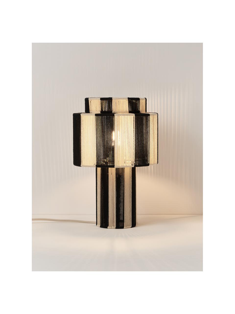 Lámpara de mesa de lino Lace, Fibra natural, Negro, blanco crema, Ø 25 x Al 38 cm