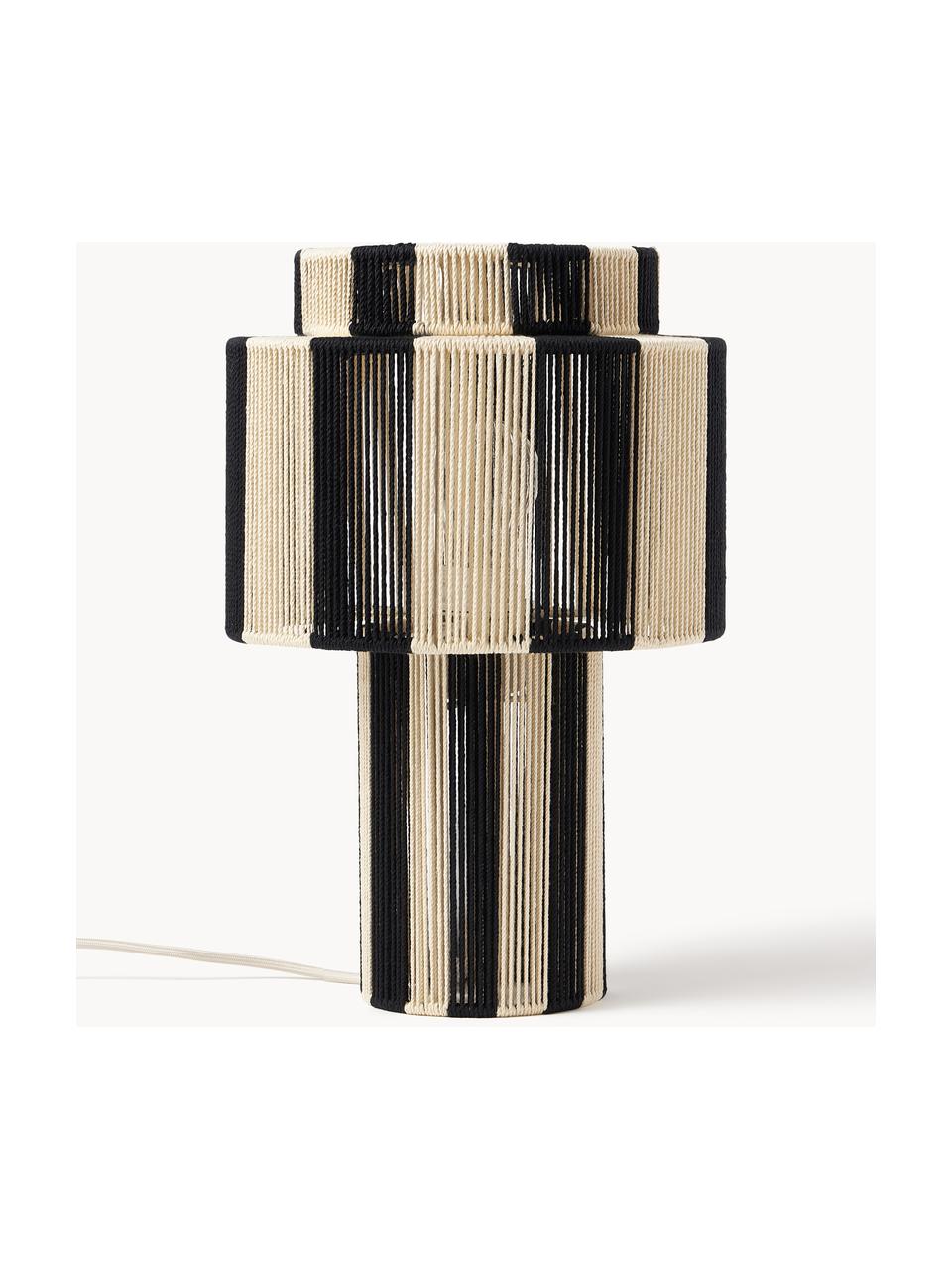Tafellamp Lace van linnen draden, Natuurlijke vezels, Zwart, crèmewit, Ø 25 x H 38 cm