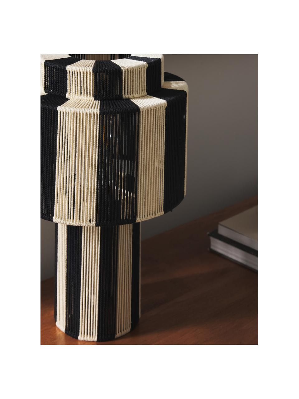 Lámpara de mesa de lino Lace, Fibra natural, Negro, blanco crema, Ø 25 x Al 38 cm
