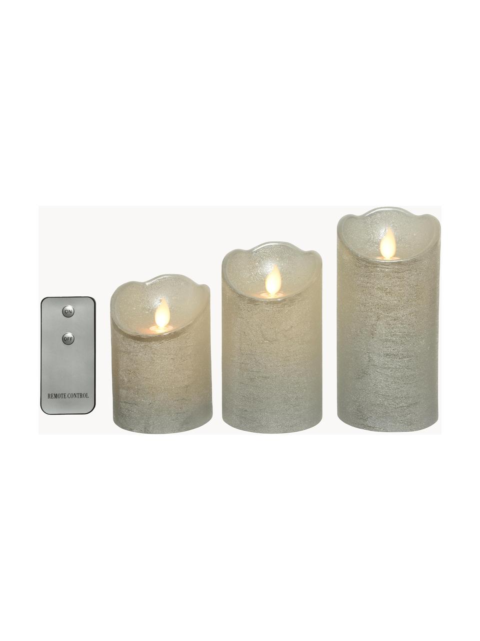 Set de velas LED Beno, 3 uds, a pilas, Cera, Plateado, Set de diferentes tamaños