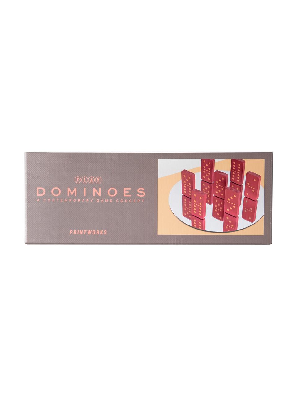 Domino-set Play, 30-delig, Papier, hout, Greige, rood, 24 x 4 cm