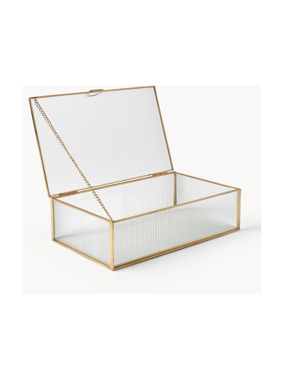 Aufbewahrungsbox Merlin mit Rillenrelief aus Glas, Rahmen: Metall, beschichtet, Goldfarben, B 23 x T 14 cm