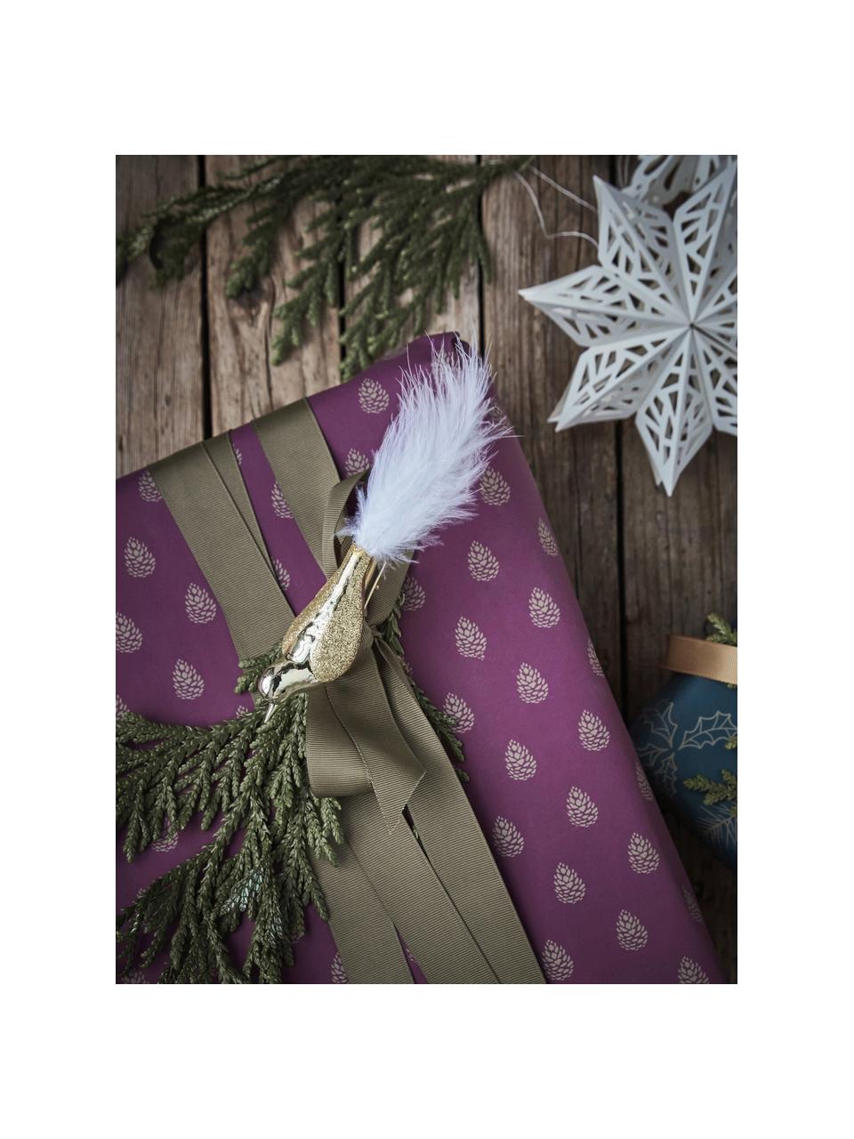 Decorazioni per albero di Natale con clip Safar 4 pz, Vetro, piume d'anatra, Dorato, bianco, Larg. 17 x Alt. 7 cm