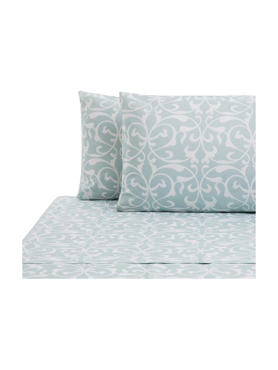 Set lenzuola in cotone Sola, Cotone

La biancheria da letto in cotone è piacevolmente morbida sulla pelle, assorbe bene l'umidità ed è adatta per chi soffre di allergie, Azzurro, bianco, 180 x 270 cm + 2 federe 50 x 80 cm