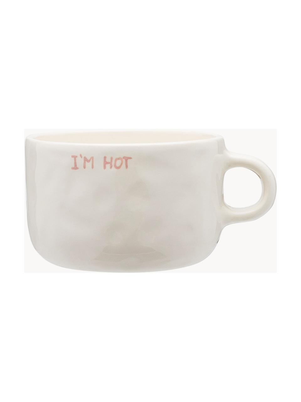 Ručne maľovaná XL šálka I'm Hot, Kamenina, Krémovobiela, svetloružová, Ø 10 x V 7 cm, 500 ml