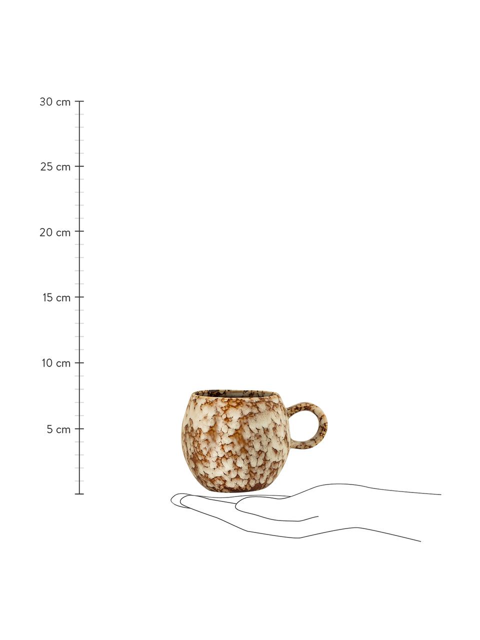 Tasse émaillée en grès artisanale Paula, Grès cérame, Brun, blanc crème, Ø 9 x haut. 8 cm, 275 ml